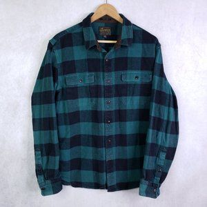 Lucky Brand Men's L Classic Fit Saturday Stretch Plaid Flannel Teal Navy Shirt